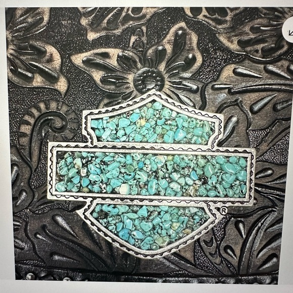 HARLEY DAVIDSON LEATHER CROSSBODY BAG, TURQUOISE LOGO EMBLEM - Picture 2 of 9